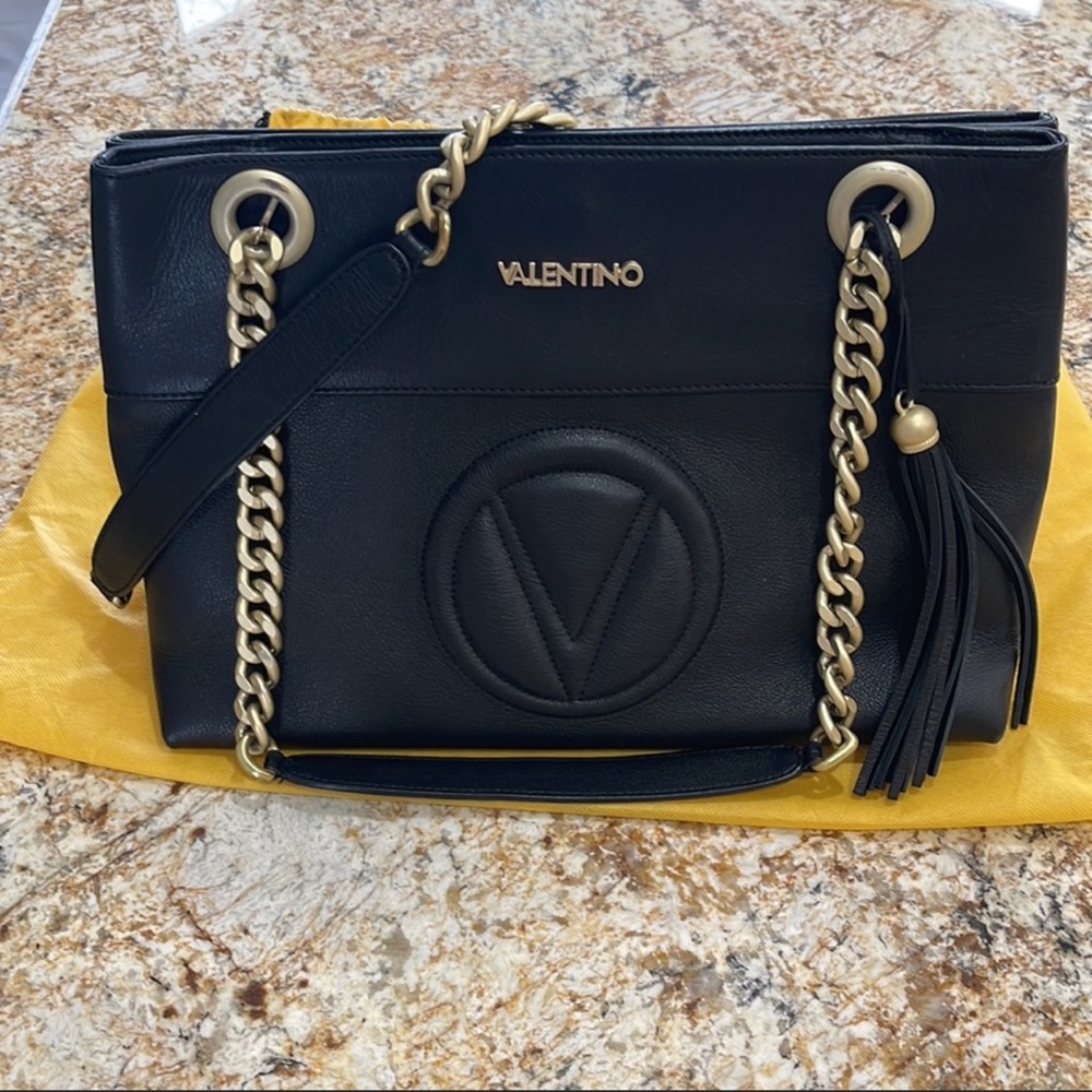 Valentino Karina Black Handbag with Gold Hardware